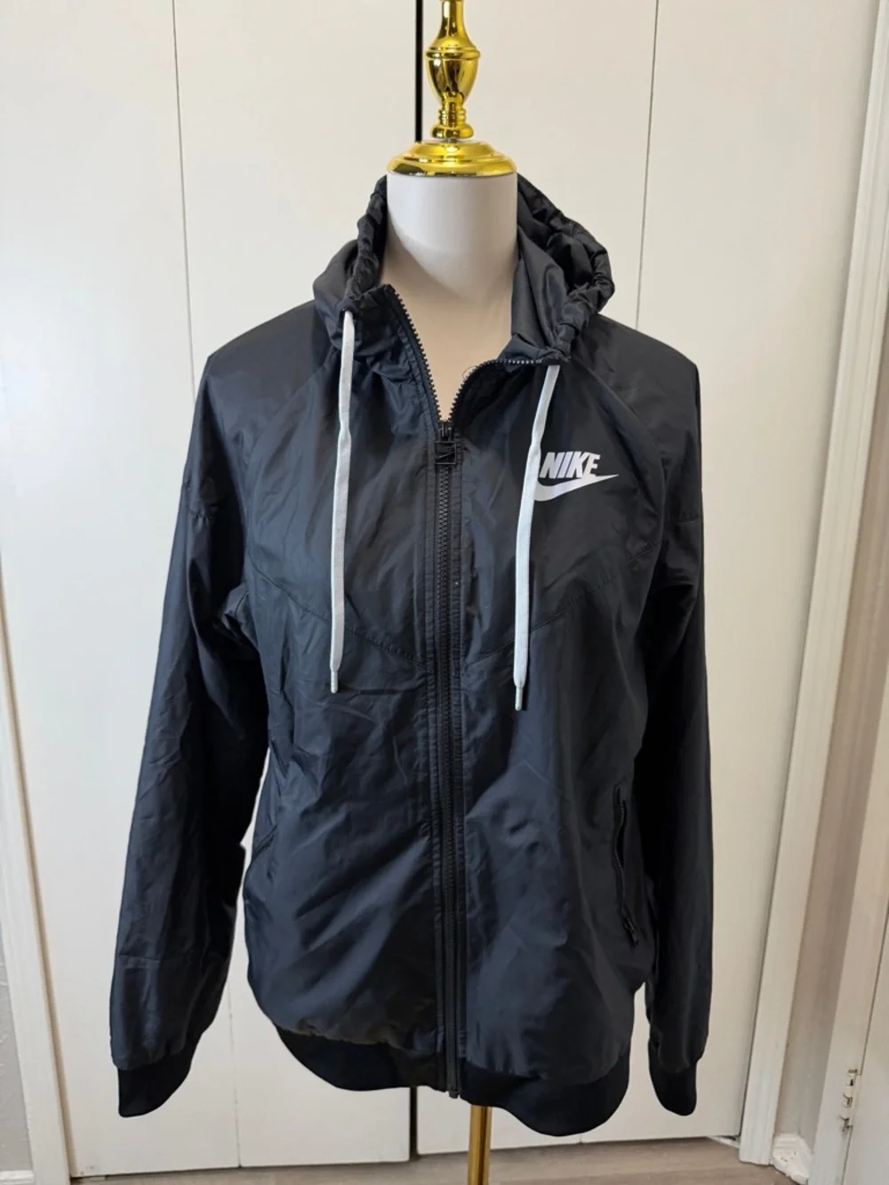 Nike Black Hooded Bomber Jacket with White Logo - Picture 2 of 10